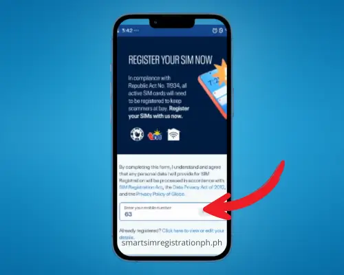 Globe SIM Registration Online step 2