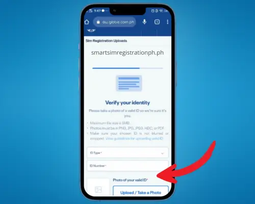 Register Globe SIM using GlobeOne App step 7