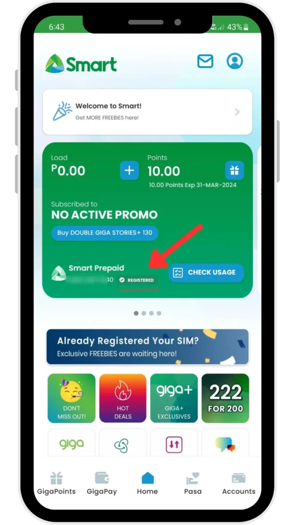 Smart-SIM-registration-status-check-via-smart-or-g⁮igalife app