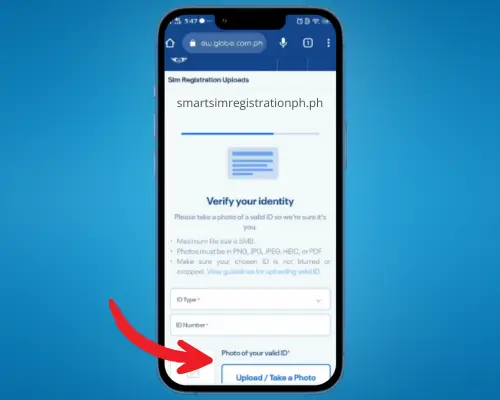 Globe SIM Registration Online Step 5